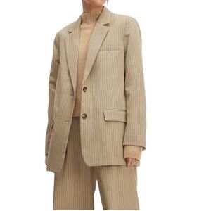 NWOT Everlane Oversized Striped Blazer Cornstalk & Black Tan Tencel Cotton 4